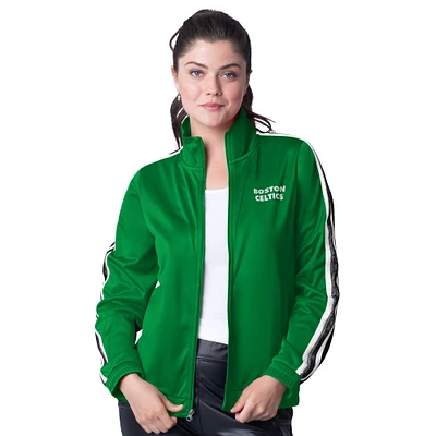 Women's G-III 4Her by Carl Banks Kelly Green/Gray Boston Celtics Rebel Sequin Bling Full-Zip Track Jacket