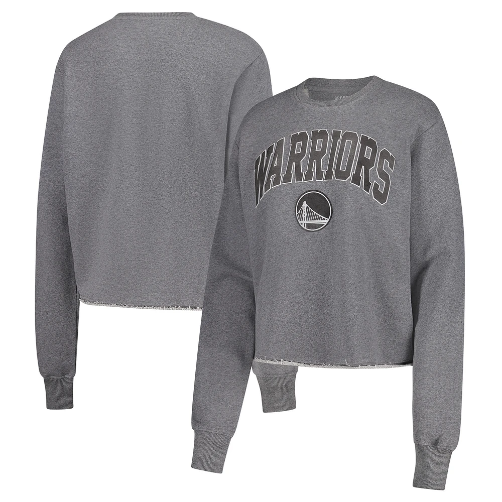 Women's Sportiqe Heather Gray Golden State Warriors Varsity Collection Kacey Cropped Pullover Sweatshirt