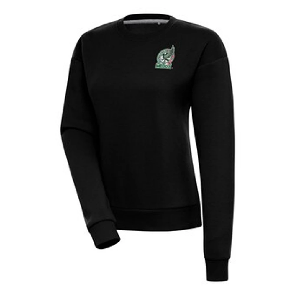 Women's Antigua Black Mexico National Team Takeover Crewneck Pullover Sweatshirt