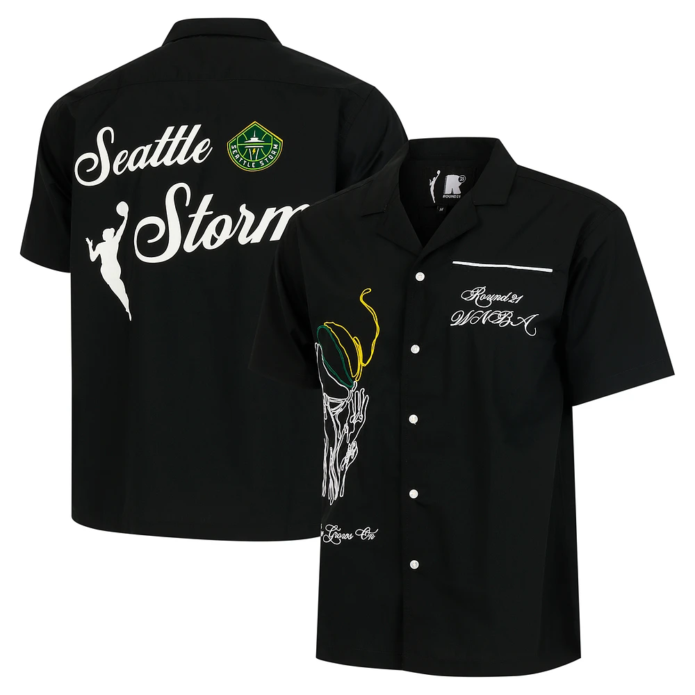 Unisex round21 Black Seattle Storm Lucky Strike Full-Button Bowling Shirt