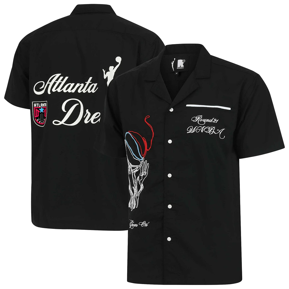 Unisex round21 Black Atlanta Dream Lucky Strike Full-Button Bowling Shirt