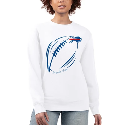 Women's G-III 4Her by Carl Banks White Buffalo Bills Football Logo Graphic Fleece Tri-Blend Pullover Sweatshirt