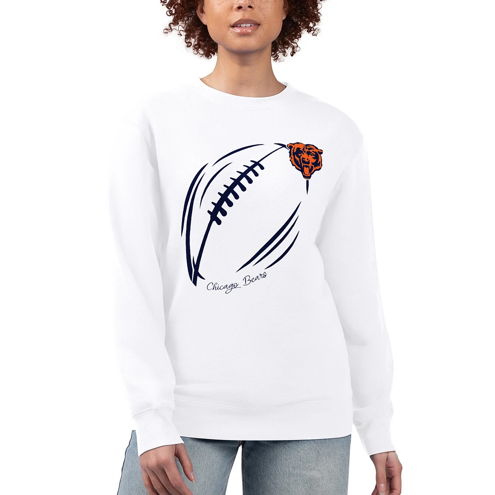 Women's G-III 4Her by Carl Banks White Chicago Bears Football Logo Graphic Fleece Tri-Blend Pullover Sweatshirt