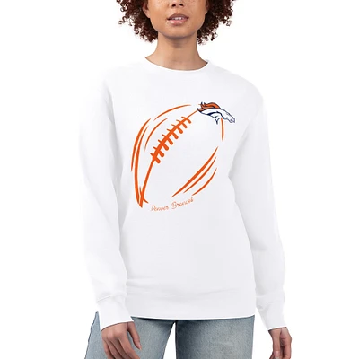 Women's G-III 4Her by Carl Banks White Denver Broncos Football Logo Graphic Fleece Tri-Blend Pullover Sweatshirt
