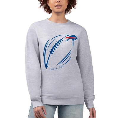 Women's G-III 4Her by Carl Banks Heather Gray Buffalo Bills Football Logo Graphic Fleece Tri-Blend Pullover Sweatshirt
