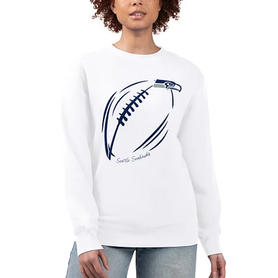 Women's G-III 4Her by Carl Banks White Seattle Seahawks Football Logo Graphic Fleece Tri-Blend Pullover Sweatshirt