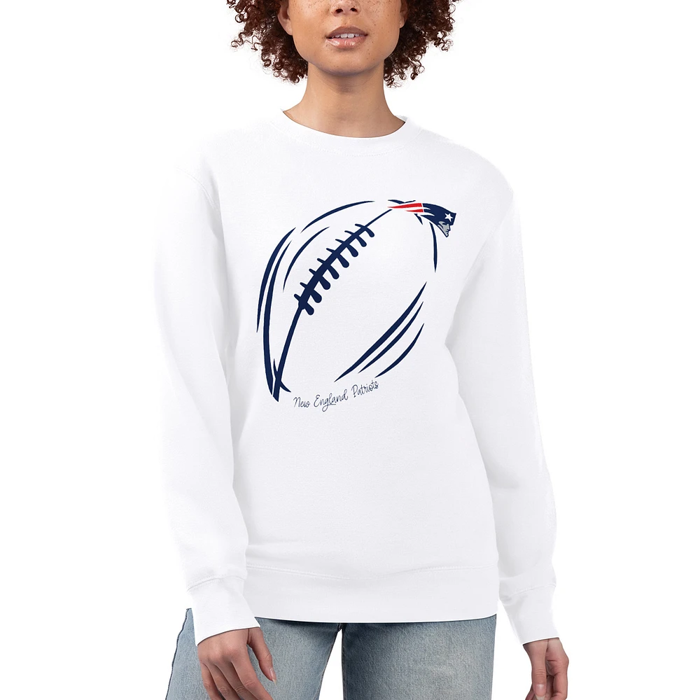 Women's G-III 4Her by Carl Banks White New England Patriots Football Logo Graphic Fleece Tri-Blend Pullover Sweatshirt