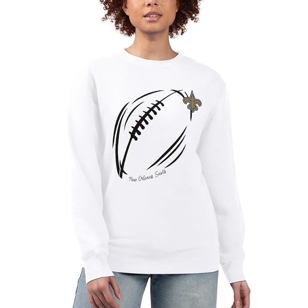 Women's G-III 4Her by Carl Banks White New Orleans Saints Football Logo Graphic Fleece Tri-Blend Pullover Sweatshirt
