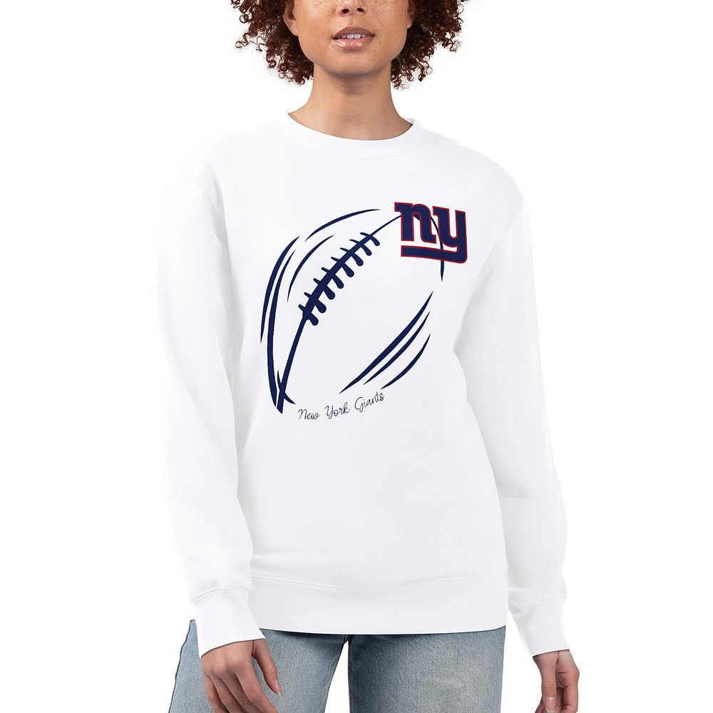 Women's G-III 4Her by Carl Banks White New York Giants Football Logo Graphic Fleece Tri-Blend Pullover Sweatshirt