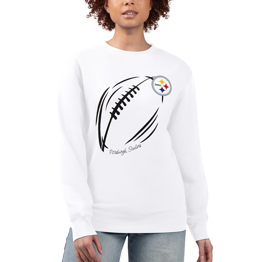 Women's G-III 4Her by Carl Banks White Pittsburgh Steelers Football Logo Graphic Fleece Tri-Blend Pullover Sweatshirt