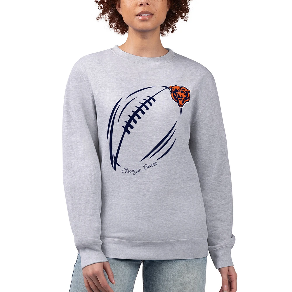 Women's G-III 4Her by Carl Banks Heather Gray Chicago Bears Football Logo Graphic Fleece Tri-Blend Pullover Sweatshirt