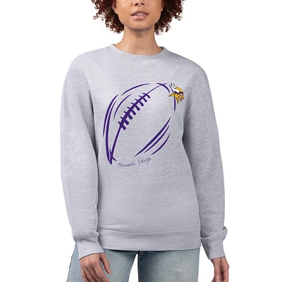 Women's G-III 4Her by Carl Banks Heather Gray Minnesota Vikings Football Logo Graphic Fleece Tri-Blend Pullover Sweatshirt