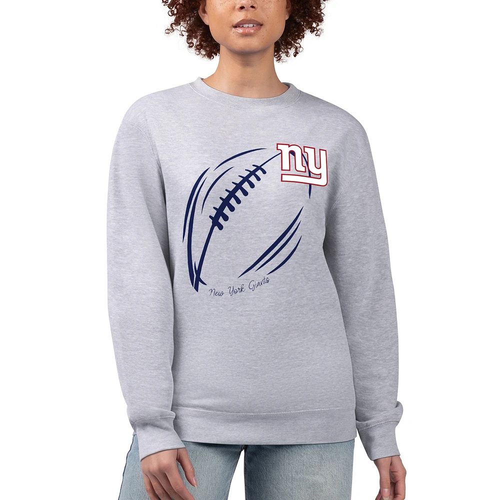 Women's G-III 4Her by Carl Banks Heather Gray New York Giants Football Logo Graphic Fleece Tri-Blend Pullover Sweatshirt