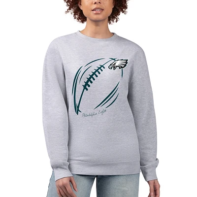 Women's G-III 4Her by Carl Banks Heather Gray Philadelphia Eagles Football Logo Graphic Fleece Tri-Blend Pullover Sweatshirt