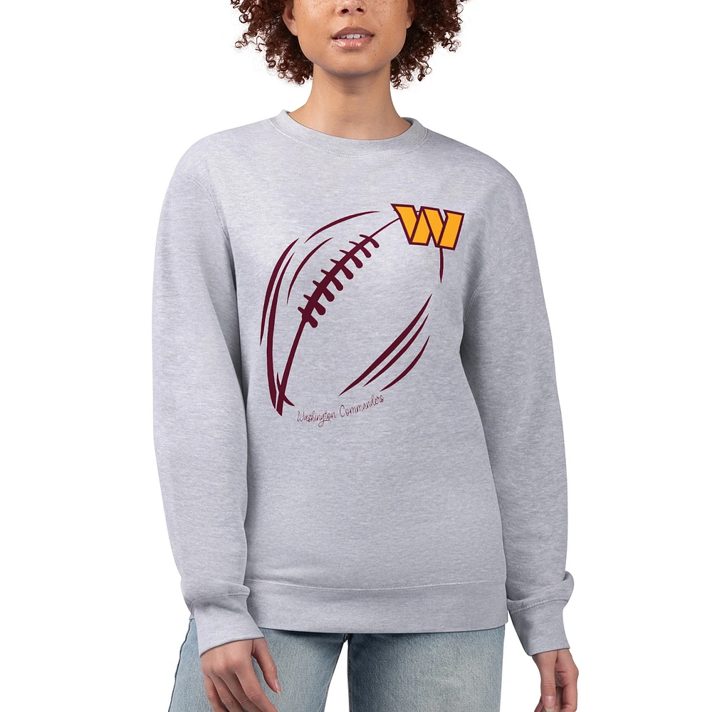 Women's G-III 4Her by Carl Banks Heather Gray Washington Commanders Football Logo Graphic Fleece Tri-Blend Pullover Sweatshirt