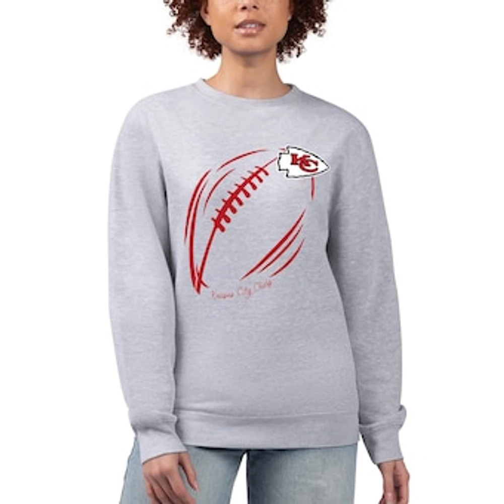 Women's G-III 4Her by Carl Banks Heather Gray Kansas City Chiefs Football Logo Graphic Fleece Tri-Blend Pullover Sweatshirt