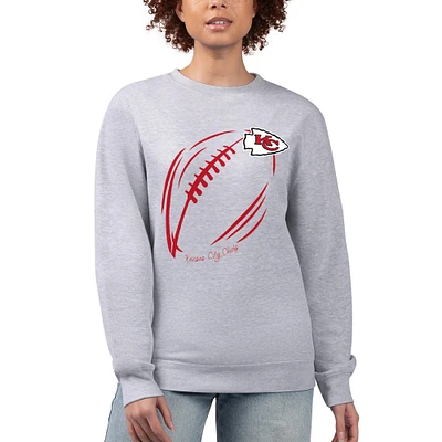 Women's G-III 4Her by Carl Banks Heather Gray Kansas City Chiefs Football Logo Graphic Fleece Tri-Blend Pullover Sweatshirt