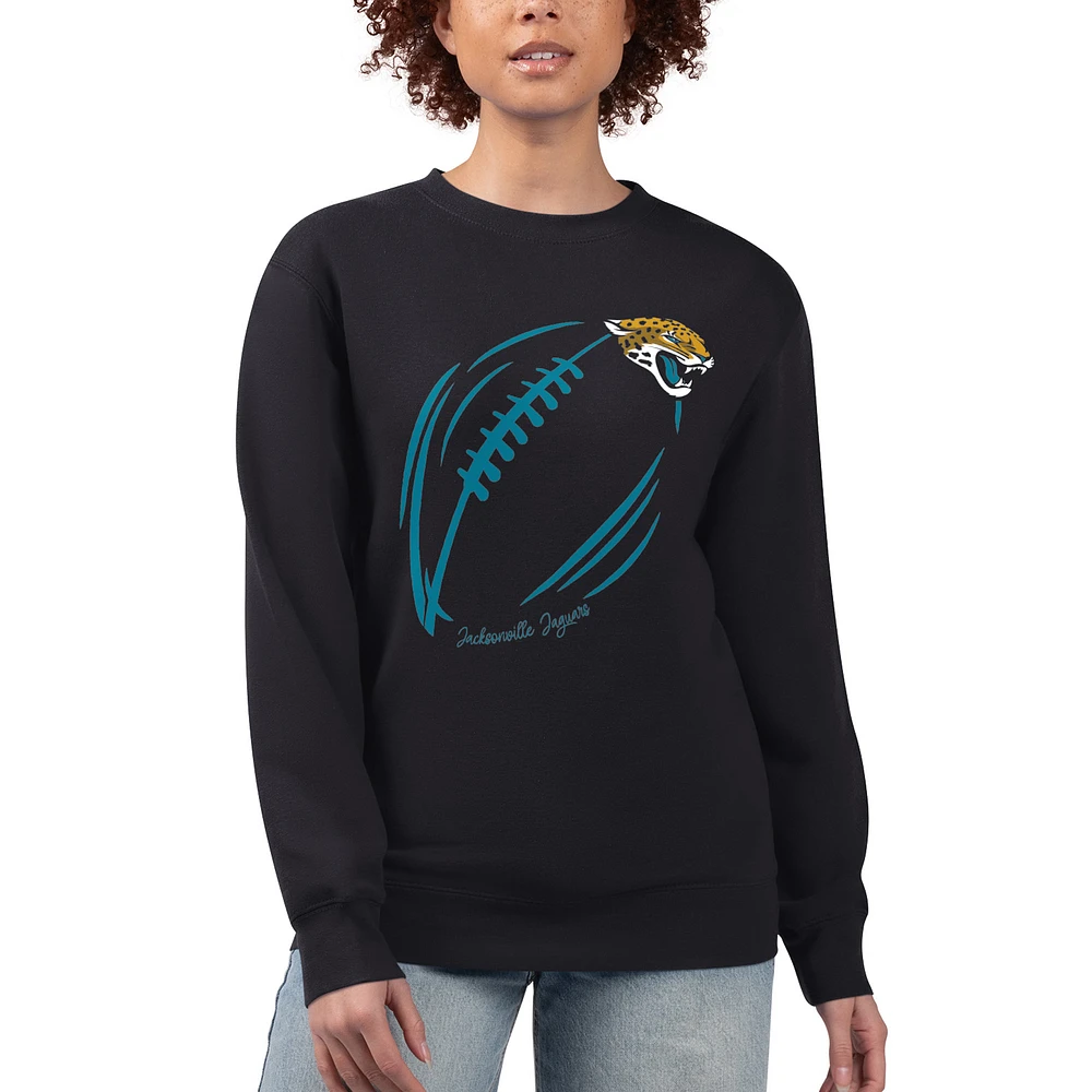 Women's G-III 4Her by Carl Banks Black Jacksonville Jaguars Football Logo Graphic Fleece Tri-Blend Pullover Sweatshirt