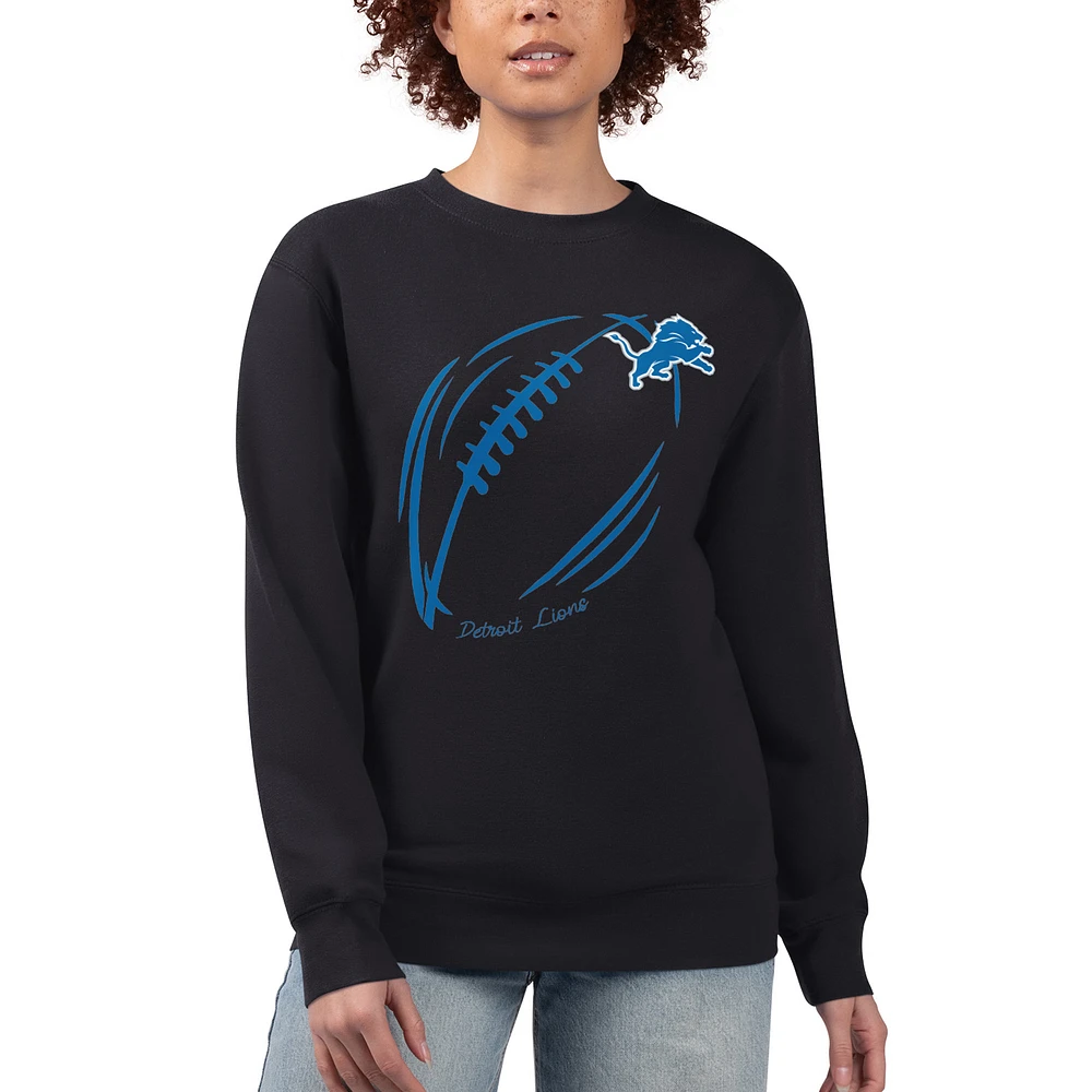 Women's G-III 4Her by Carl Banks Black Detroit Lions Football Logo Graphic Fleece Tri-Blend Pullover Sweatshirt