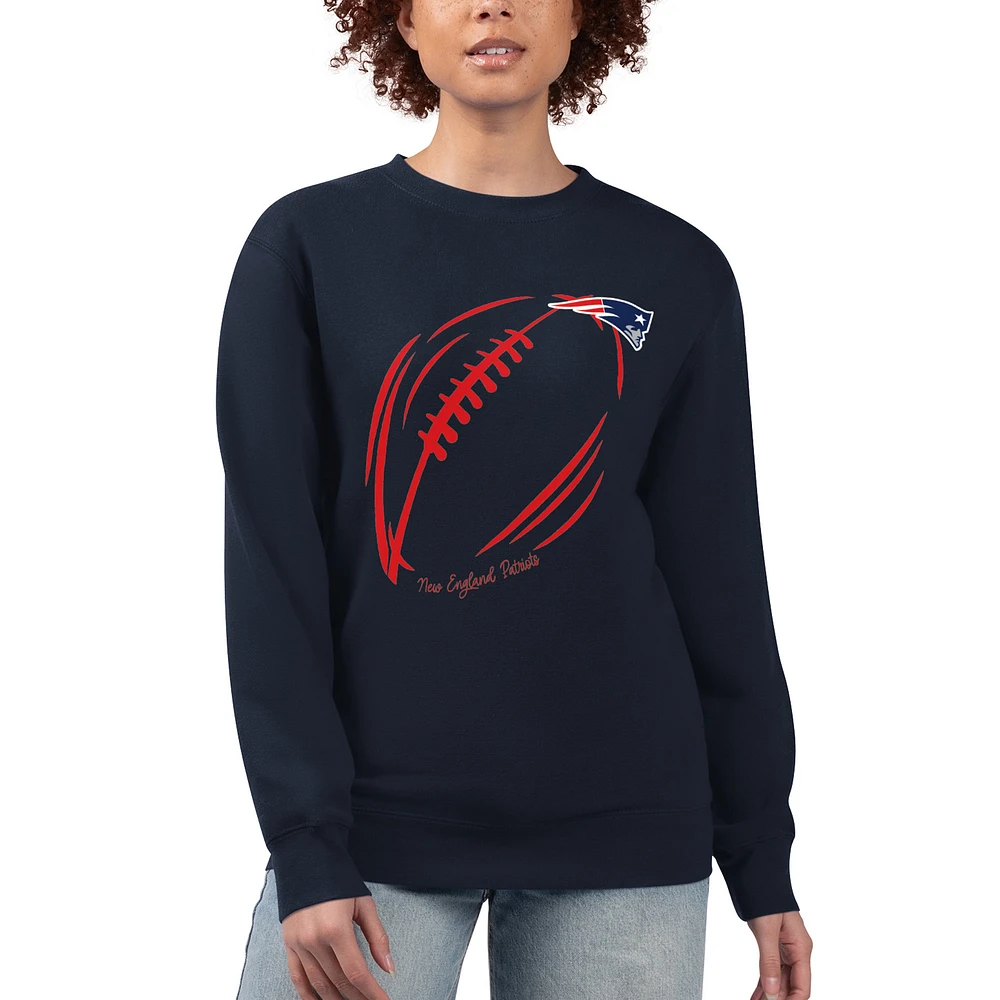 Women's G-III 4Her by Carl Banks Navy New England Patriots Football Logo Graphic Fleece Tri-Blend Pullover Sweatshirt