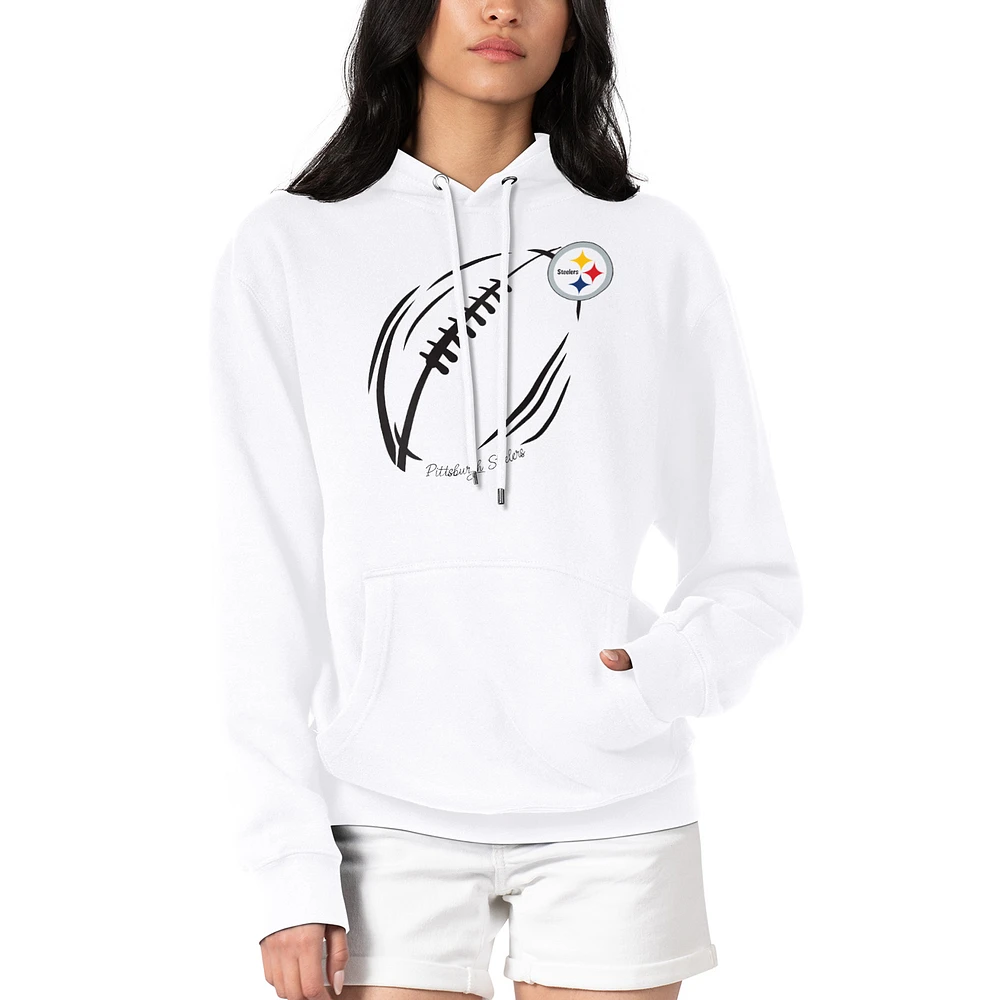 Women's G-III 4Her by Carl Banks White Pittsburgh Steelers Football Logo Fleece Tri-Blend Pullover Hoodie