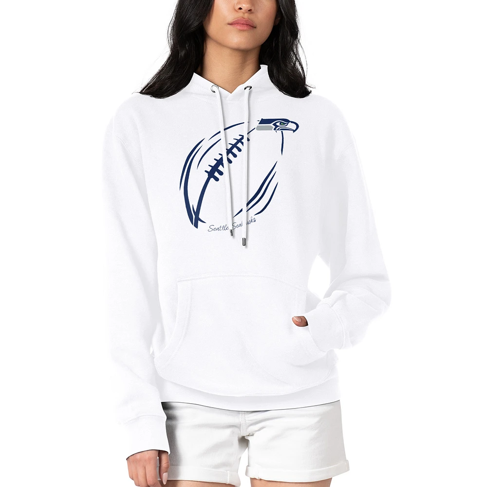 Women's G-III 4Her by Carl Banks White Seattle Seahawks Football Logo Fleece Tri-Blend Pullover Hoodie