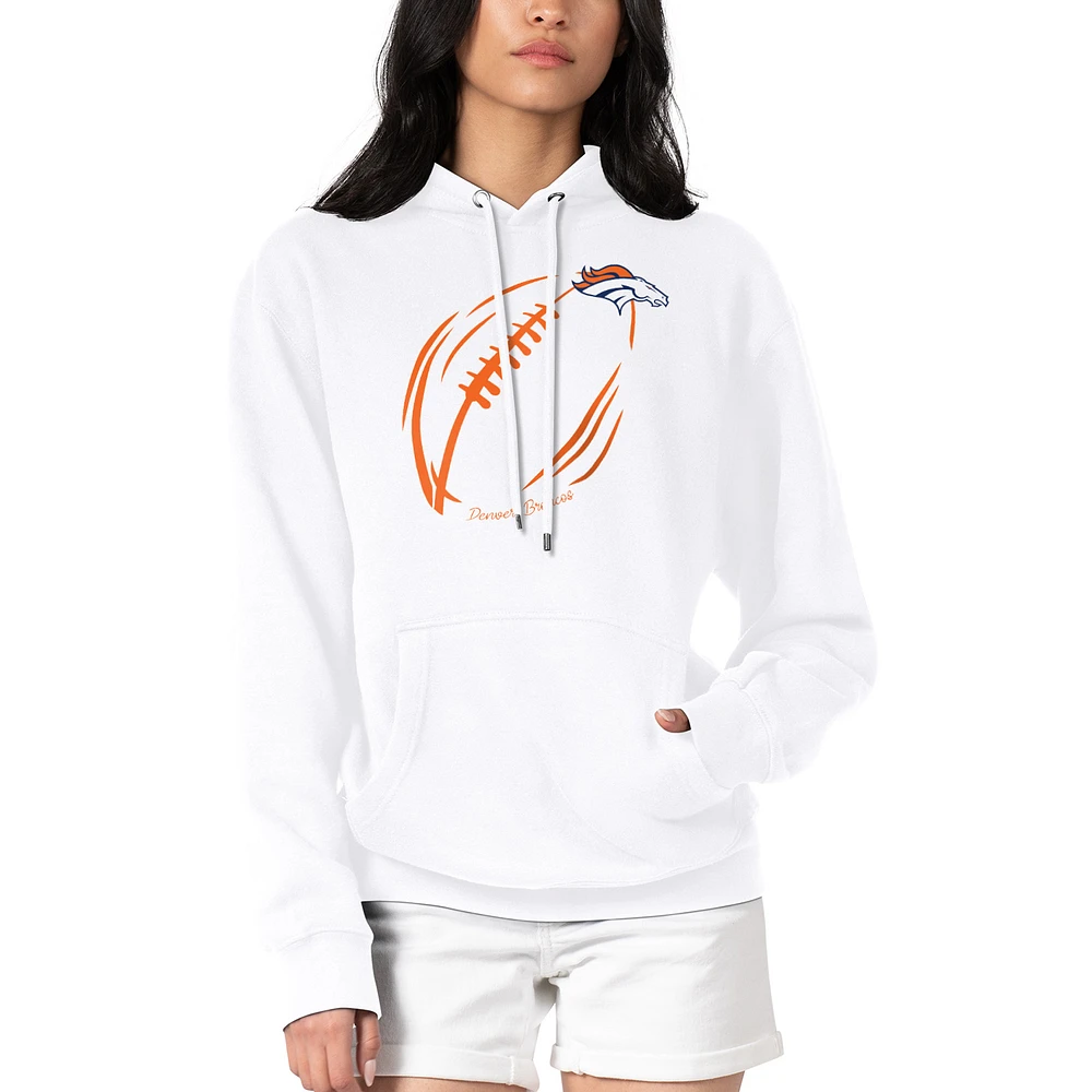 Women's G-III 4Her by Carl Banks White Denver Broncos Football Logo Fleece Tri-Blend Pullover Hoodie