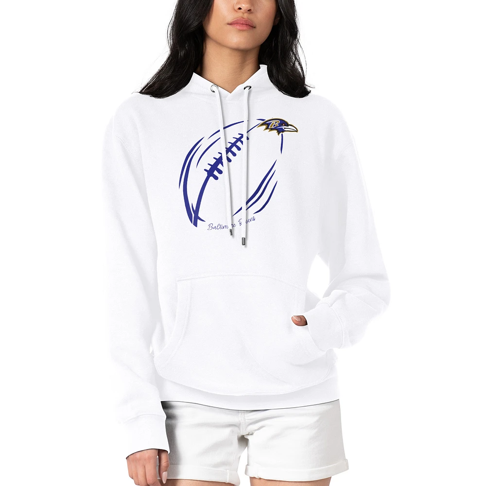 Women's G-III 4Her by Carl Banks White Baltimore Ravens Football Logo Fleece Tri-Blend Pullover Hoodie