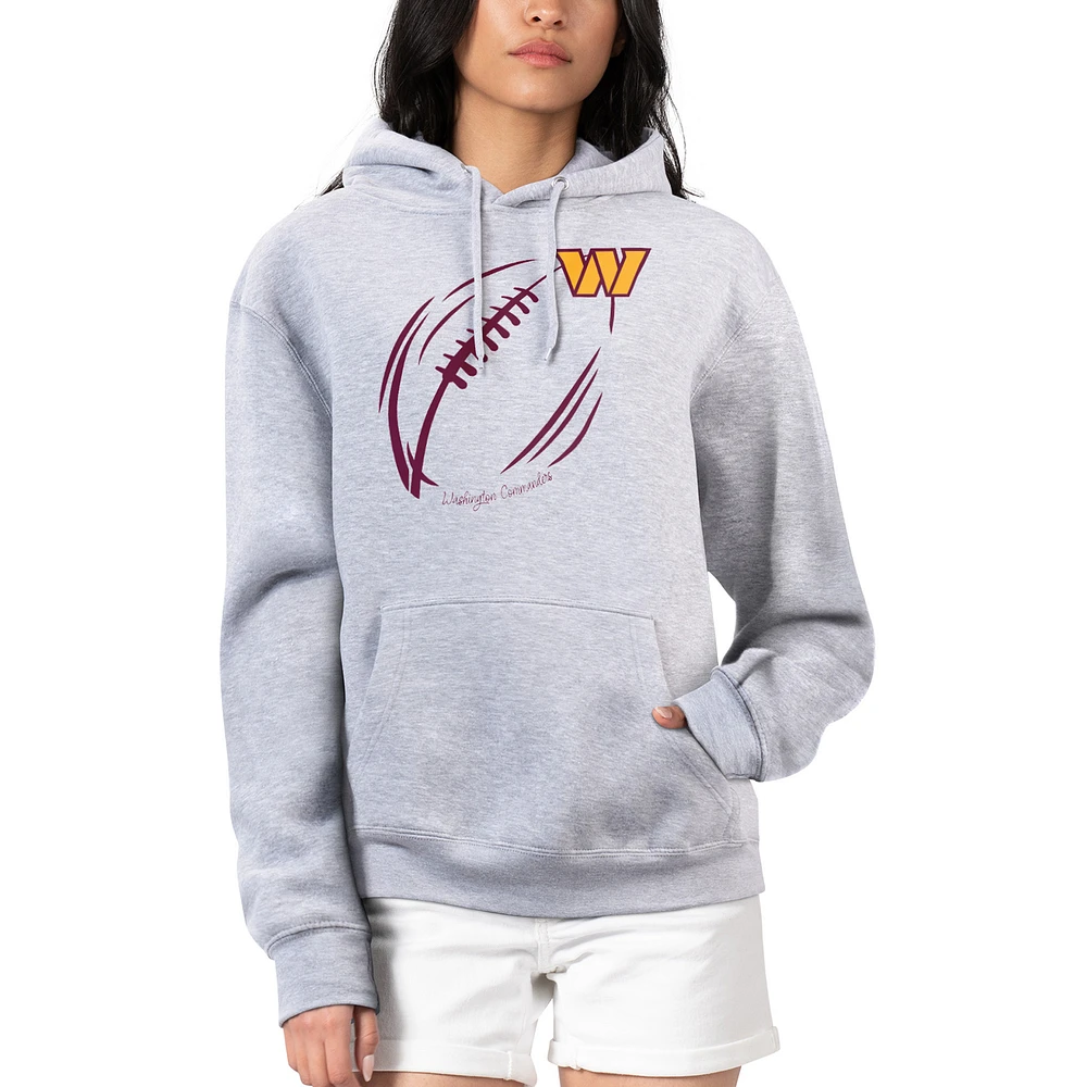 Women's G-III 4Her by Carl Banks Heather Gray Washington Commanders Football Logo Fleece Tri-Blend Pullover Hoodie