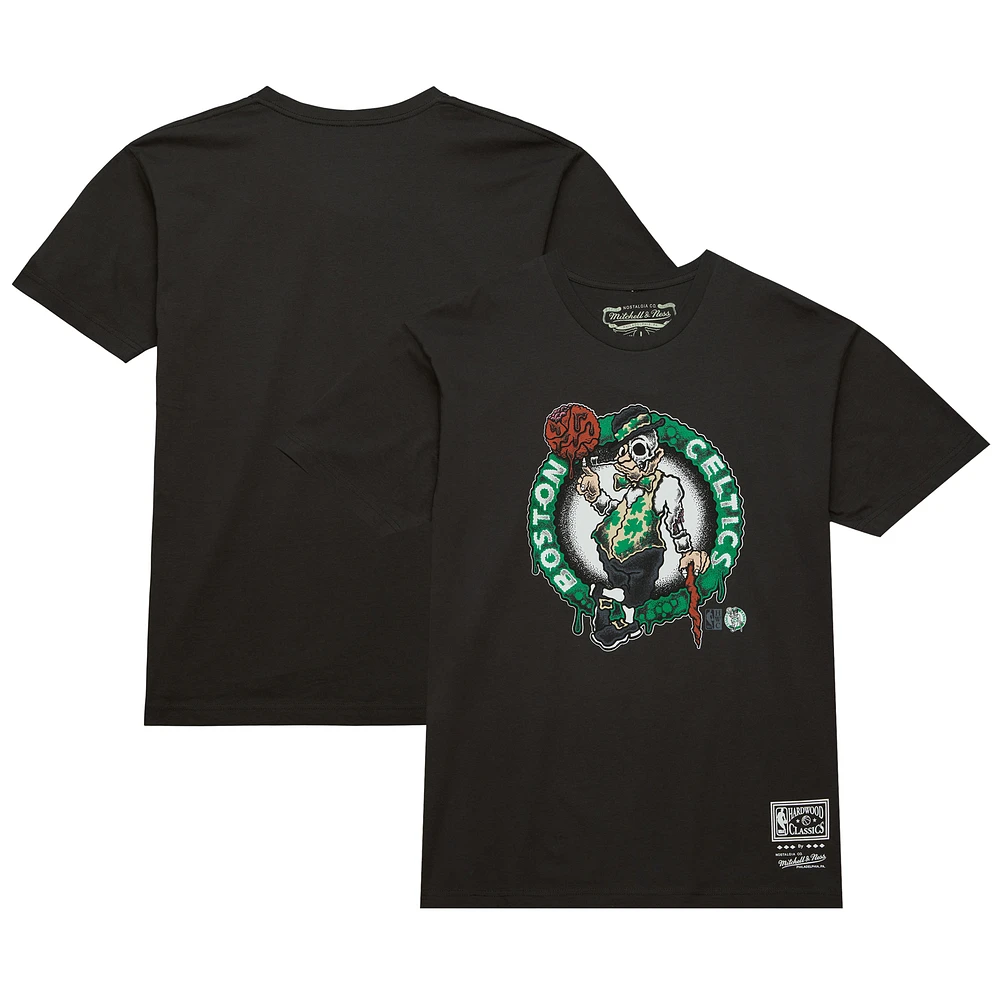 Men's Mitchell & Ness Black Boston Celtics Hardwood Classics Deconstructed T-Shirt