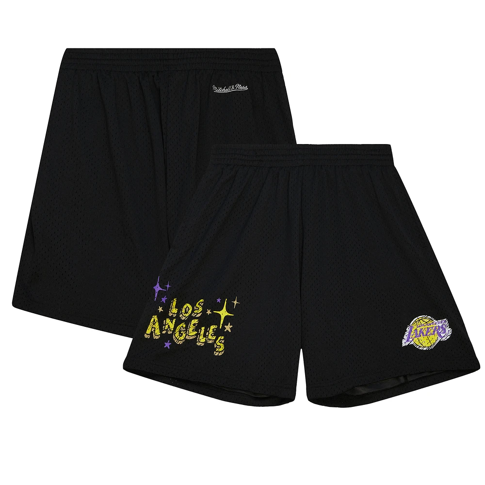 Men's Mitchell & Ness Black Los Angeles Lakers Hardwood Classics Sidewalk Sketch Shorts