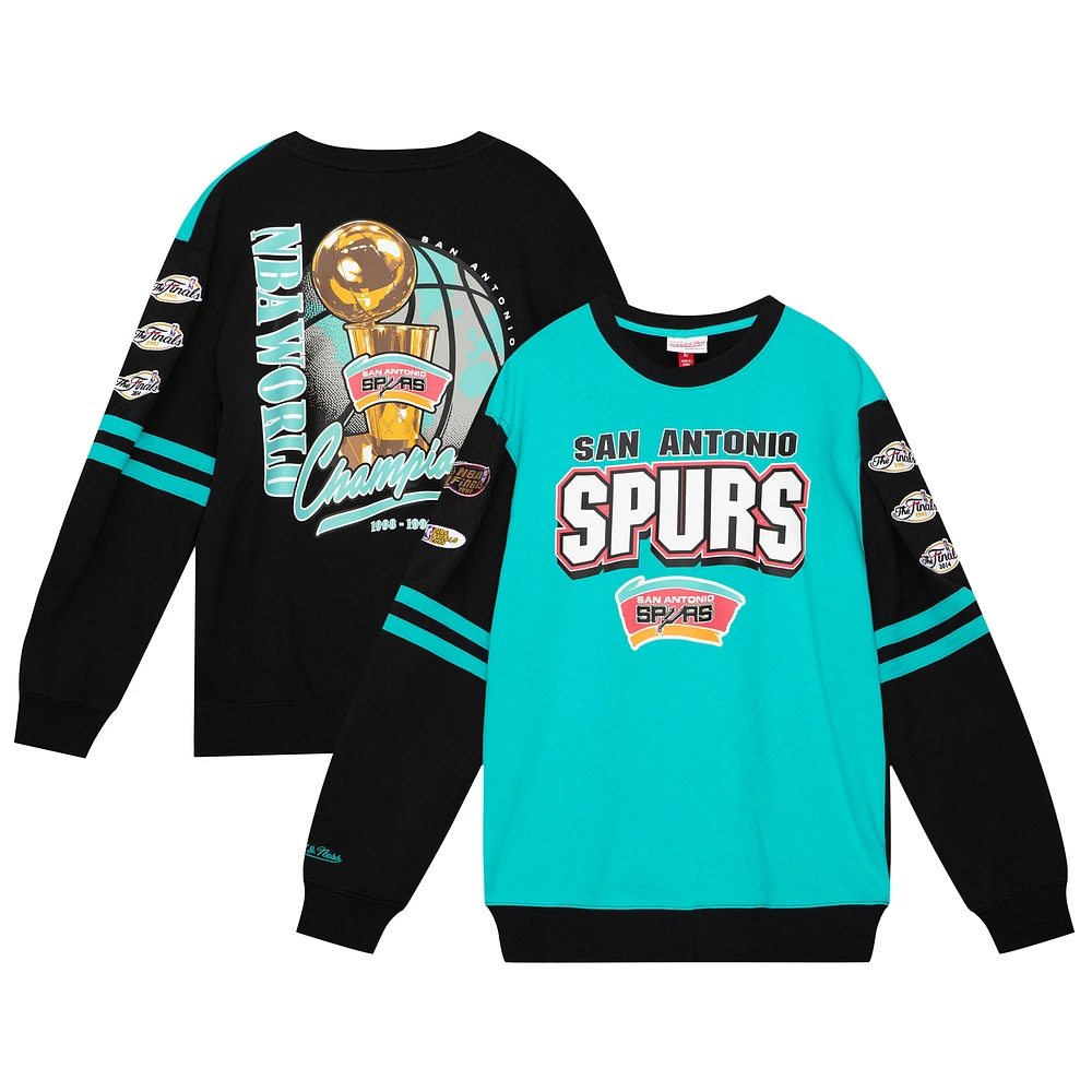 Men's Mitchell & Ness Turquoise San Antonio Spurs All Over Pullover Sweatshirt