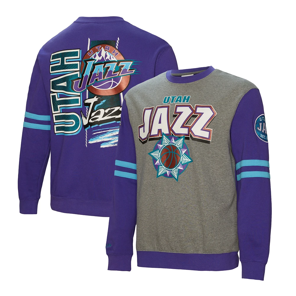 Men's Mitchell & Ness Heather Gray Utah Jazz All Over Pullover Sweatshirt