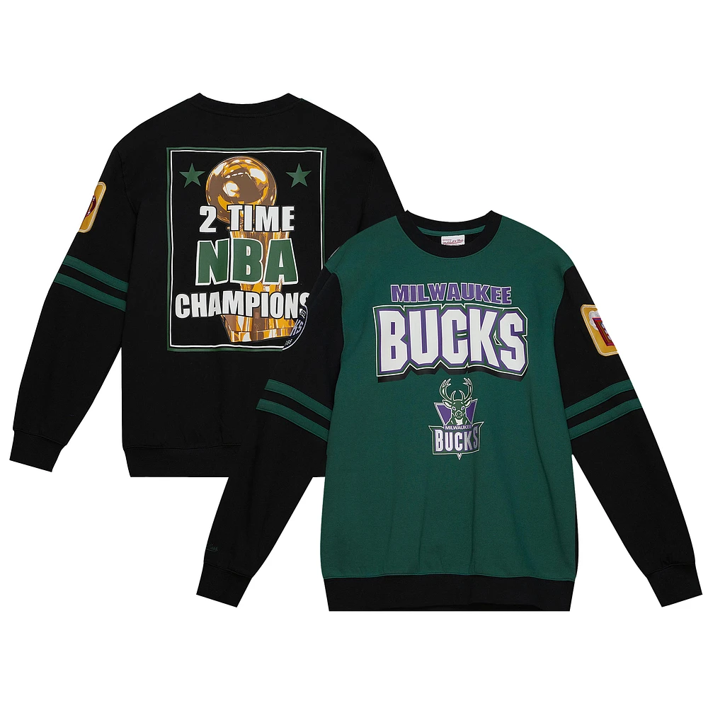 Men's Mitchell & Ness Hunter Green Milwaukee Bucks All Over Pullover Sweatshirt