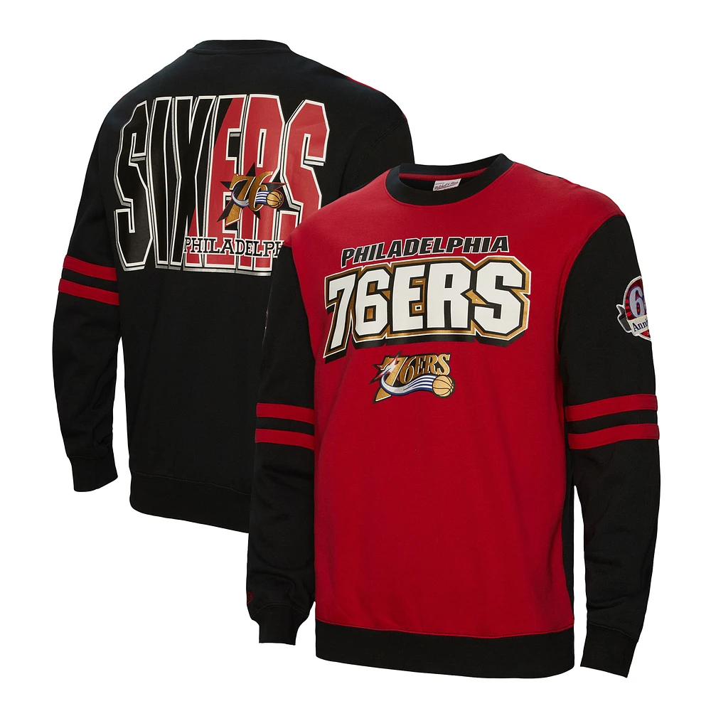 Men's Mitchell & Ness Red Philadelphia 76ers All Over Pullover Sweatshirt