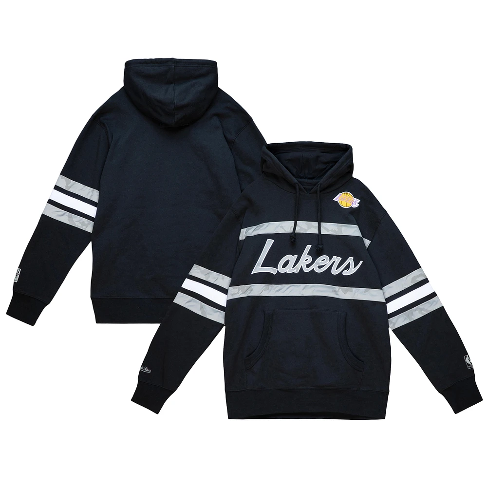 Men's Mitchell & Ness Black Los Angeles Lakers Hardwood Classics Camo Reflective Head Coach Pullover Hoodie