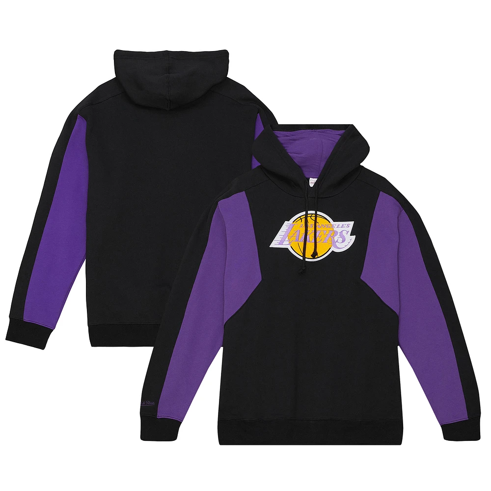 Men's Mitchell & Ness Black Los Angeles Lakers Color Block 2.0 Fleece Pullover Hoodie