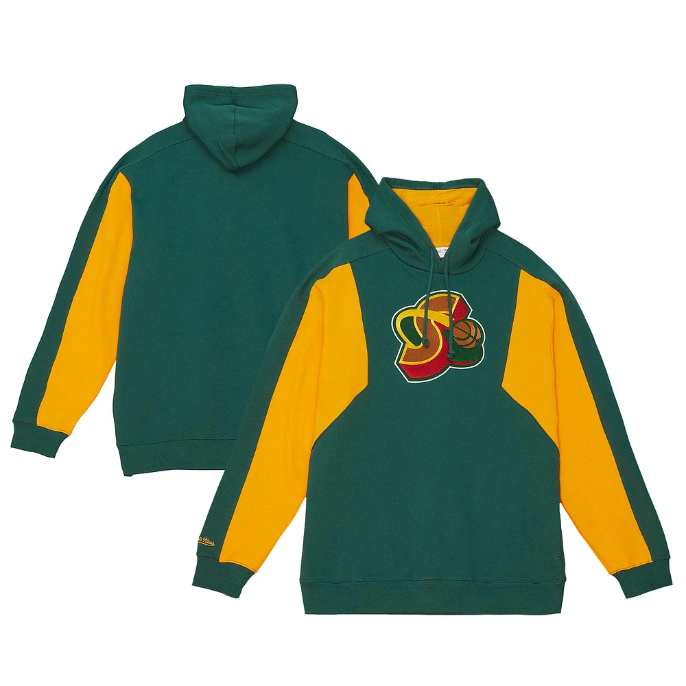 Men's Mitchell & Ness Green Seattle SuperSonics Color Block 2.0 Fleece Pullover Hoodie