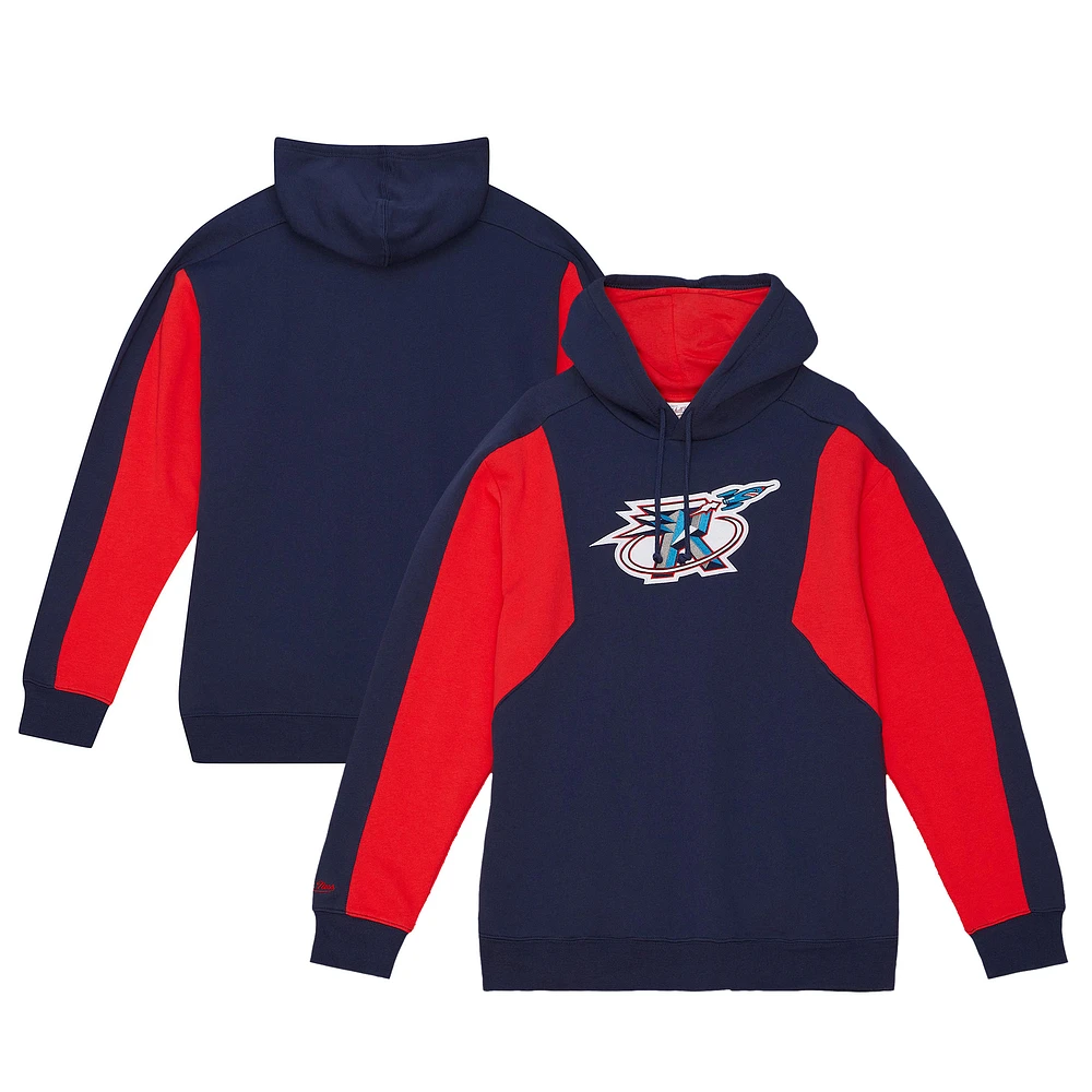 Men's Mitchell & Ness Navy Houston Rockets Color Block 2.0 Fleece Pullover Hoodie