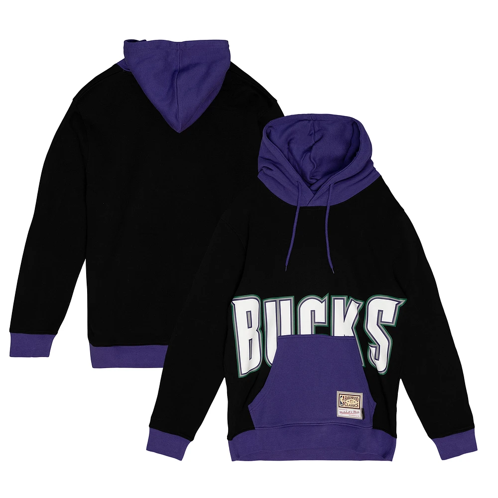 Men's Mitchell & Ness Black Milwaukee Bucks Hardwood Classics Big Face 5.0 Pullover Hoodie