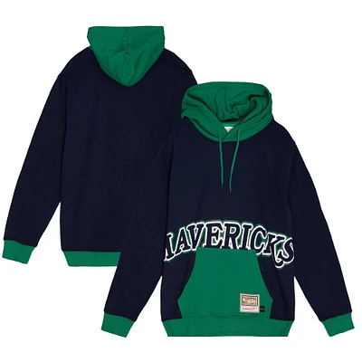 Men's Mitchell & Ness Navy Dallas Mavericks Hardwood Classics Big Face 5.0 Pullover Hoodie
