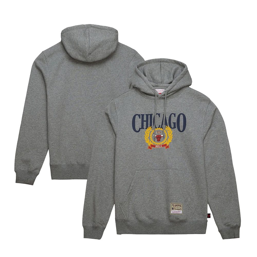 Men's Mitchell & Ness Gray Chicago Bulls Hardwood Classics Collegiate Pullover Hoodie