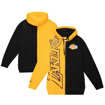 Men's Mitchell & Ness Gold/Black Los Angeles Lakers Color Block 2.0 Fleece Full-Zip Hoodie