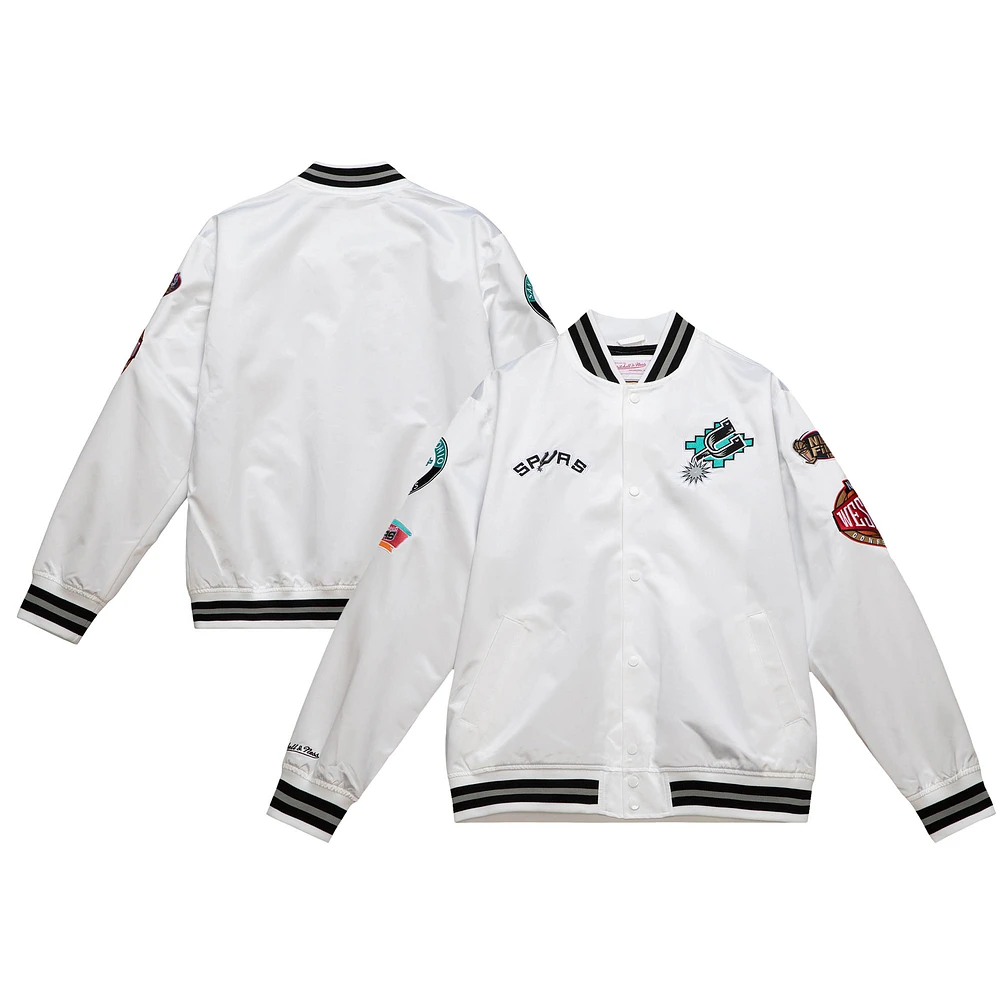 Men's Mitchell & Ness White San Antonio Spurs City Collection Lightweight Satin Full-Snap Jacket