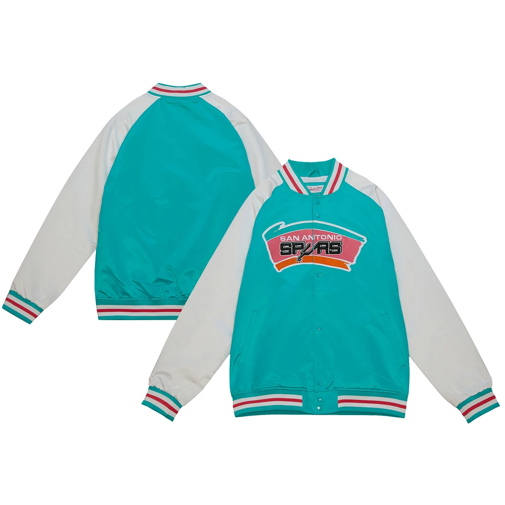 Men's Mitchell & Ness Turquoise San Antonio Spurs Primetime Lightweight Satin Full-Snap Jacket