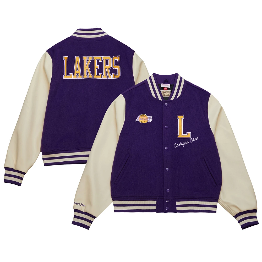Men's Mitchell & Ness Purple Los Angeles Lakers Hardwood Classics Varsity Full-Snap Jacket