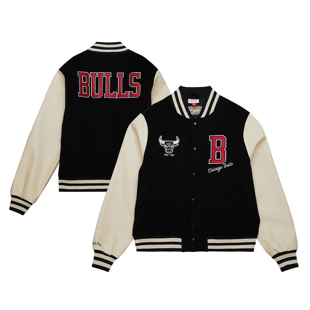 Men's Mitchell & Ness Black Chicago Bulls Hardwood Classics Varsity Full-Snap Jacket