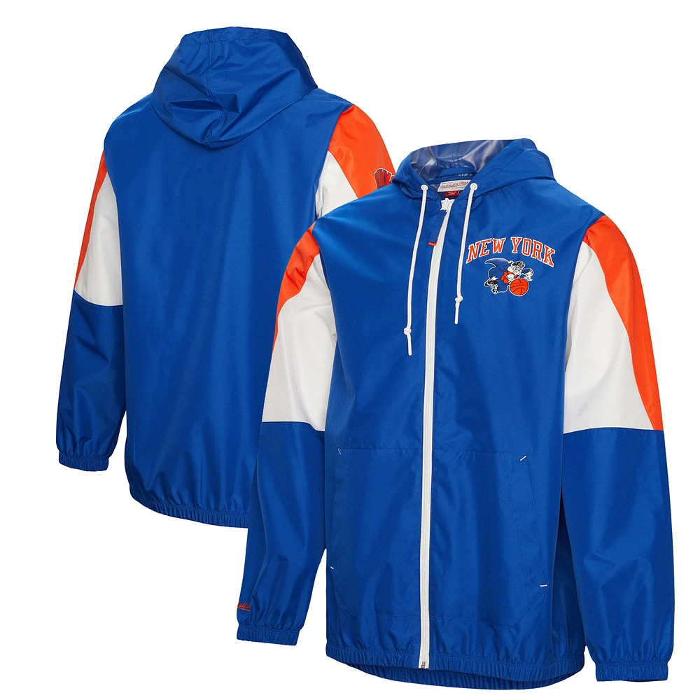 Men's Mitchell & Ness Blue New York Knicks Throw It Back Full-Zip Windbreaker Jacket