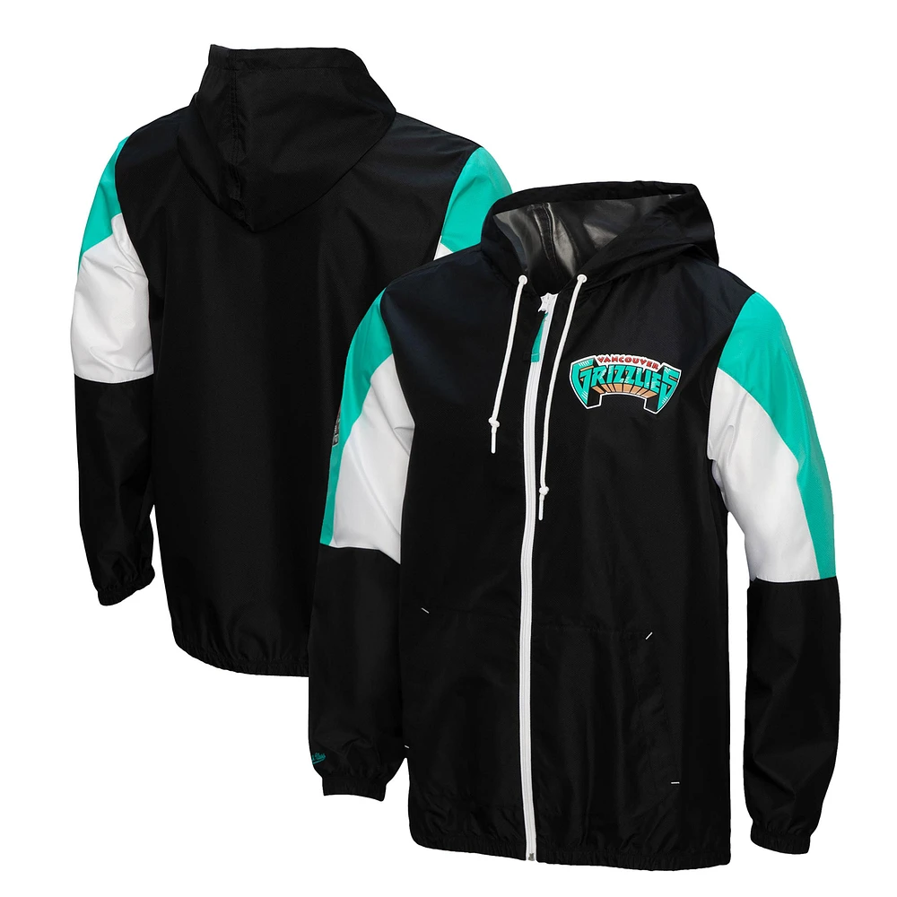 Men's Mitchell & Ness Black Vancouver Grizzlies Throw It Back Full-Zip Windbreaker Jacket