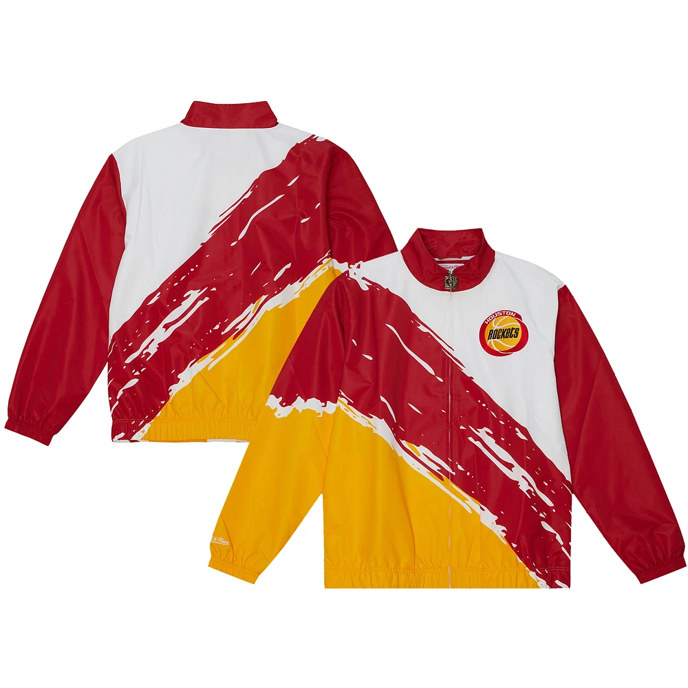 Men's Mitchell & Ness White Houston Rockets Paintbrush Full-Zip Windbreaker Jacket